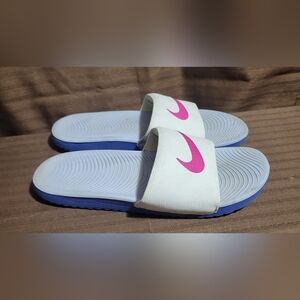 Nike White Slides with Pink Logo